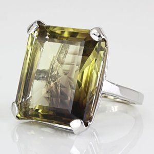 Handmade 14K White Gold Large Prasiolite Green Amethyst Anniversary Ring